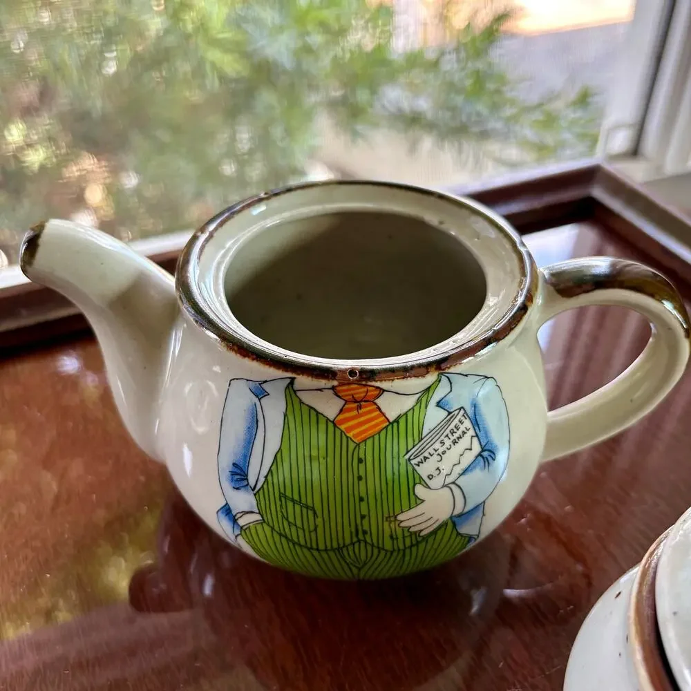 Vintage Tea for One Set, Mustache Man Stackable Teapot & Mug